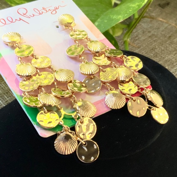 Lilly Pulitzer EARRINGS NWT BEAUTIFUL GOLD SHELL MARACA DANGLING⭐️PIERCED/POST - Picture 9 of 11
